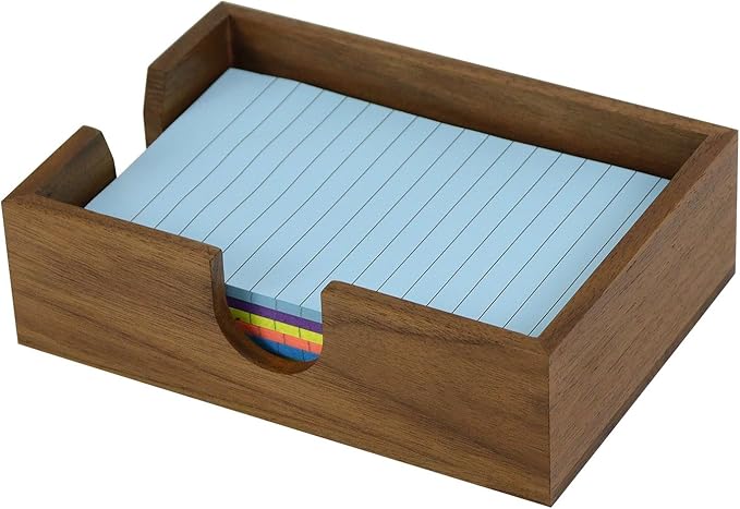 Buqoo 4x6 Walnut Wood Notepad Holder Sticky Notes Memo Pad Dispenser | Large walnut wood notepad holder with U-shaped opening, fits 4x6 sticky notes and keeps desk organized with natural style.