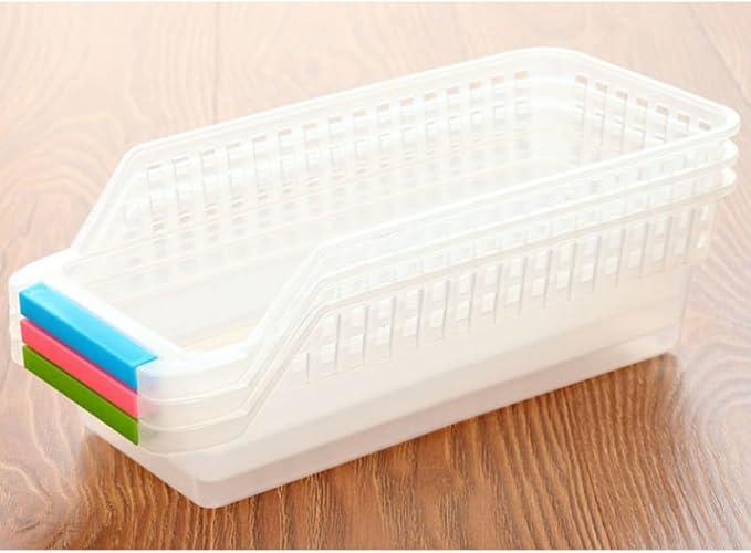 Plastic Storage Box for Refrigerator and Kitchen Organizer Bin with Ventilation, Sturdy Long-term Use, for Sauce Bottles and Drinks Storage in Fridge Drawer Random Color