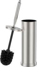 Stainless Steel Toilet Brush and Holder Set : Weighted Stable Base, Removable Inner Tube.Long Handle Toilet Bowl Brush Splash-Proof Design for Deep Cleaning & Space-Saving Storage,Nickel