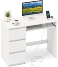 GOFLAME Computer Desk with 3 Drawers & Charging Station, 42” Home Office Desk with Storage & Keyboard Tray, Writing Desk PC Workstation Vanity Table (White)