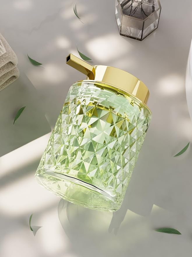 Bathroom Accessory Set, Foaming Soap Dispenser, Glass Hand Foaming Soap Dispenser, Refillable Pump Bottles for Liquid or Lotion, Crystal Decorative Handwash Dispenser for Bathroom, Kitchen,Green