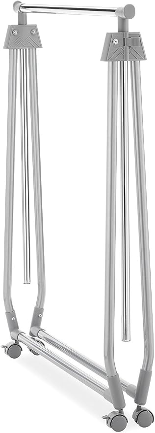 Whitmor Foldable Garment Rack - Rolling Clothes Rack - Adjustable Height - Silver