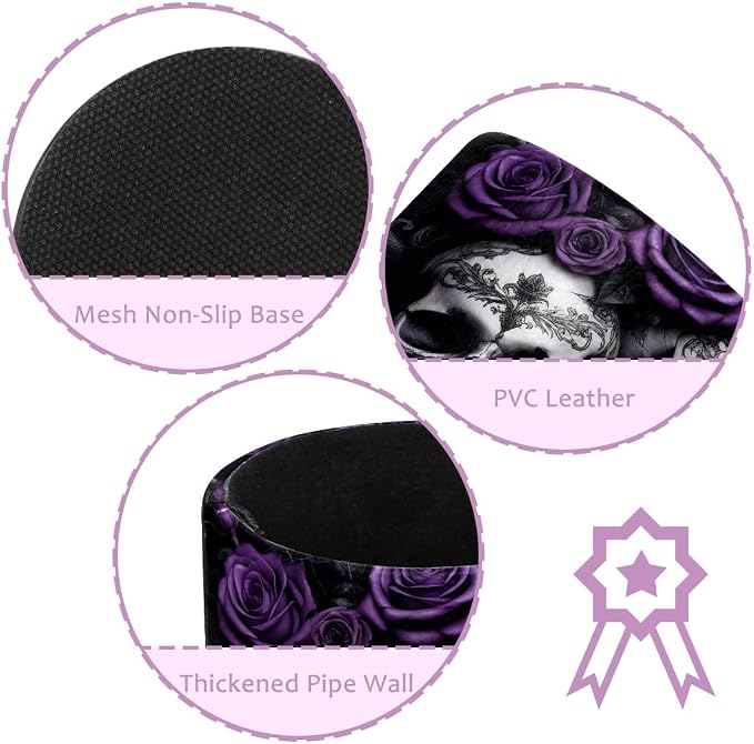 Skulls and Purple Rose Pen Holder Pencil Organizer for Desk, 3.1” x 3.1” x 3.9” Pencil Cup Office Supplies, Large Capacity Cute Pen and Makeup Brush Holder for Home, School, Desktop