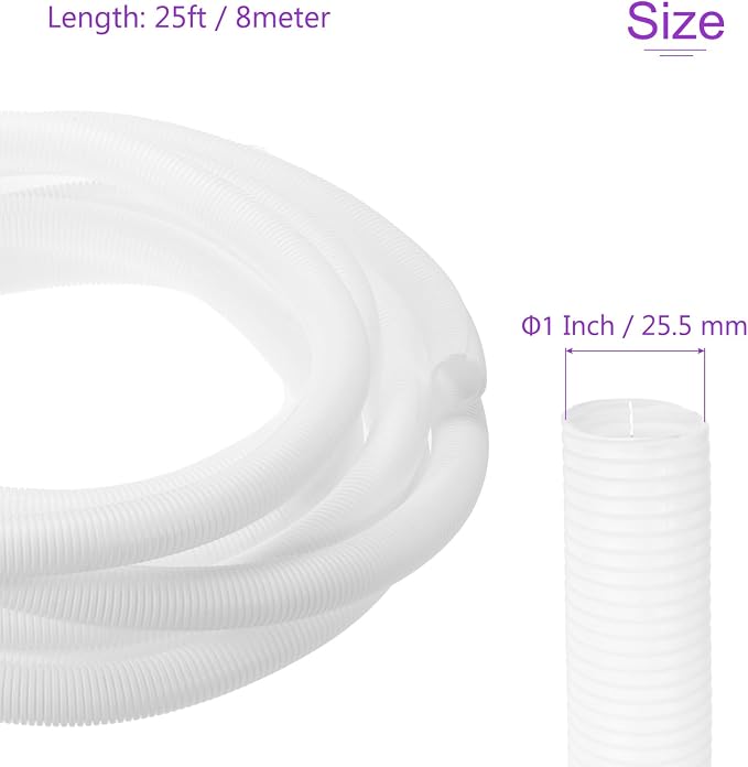 DMiotech 25ft Wire Loom Split Tubing 1 Inch(25.5 Mm) ID, Cord Protectors from Pet Flexible Conduit Cable Management for Office, Home, Garden, White