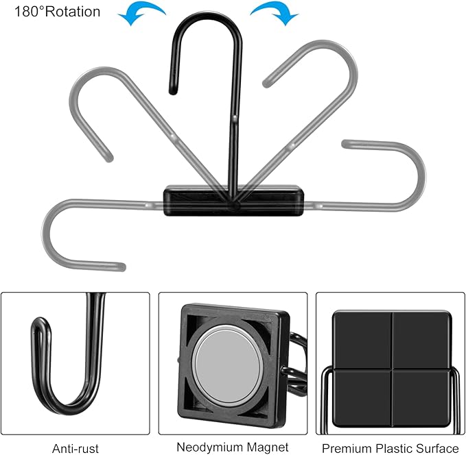 MAGTSMEI Magnetic Hooks, Heavy Duty Strong Neodymium Magnets with Hook, Black Magnet Hooks for Fridge, 30LBS Industrial Magnetic Hooks for Hanging, Locker, Kitchen, Cruise, Grill, 6 Pack