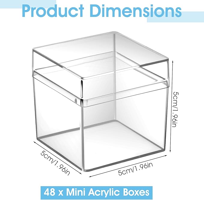 48 Pcs Clear Acrylic Box 2 x 2 x 2 Inch Mini Acrylic Box with Lid, Small Acrylic Square Candy Boxes Stackable Cube Storage Containers for Storage Candy Pill Earring Jewelry Small Item