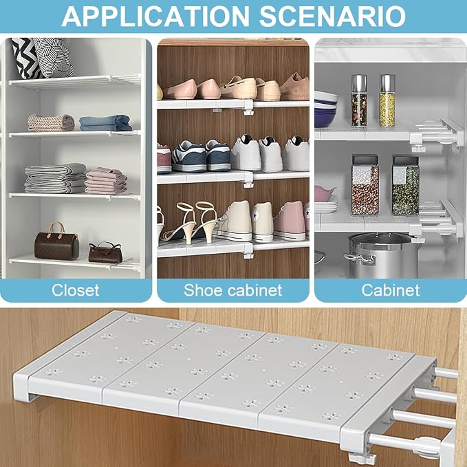 Closet Tension Shelf Rod Expandable Shelf, Adjustable Storage Rack, DIY Organizer Divider Separator for Cabinet Wardrobe Cupboard Kitchen Bathroom (Size:48-80cm)