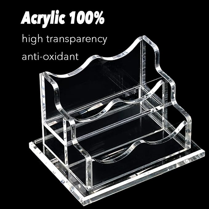 PARTSPOWER Acrylic Business Card Holder for Desk, Horizontal Clear Business Name Card Display Stand, Desk Accessory Business Name Card Organizer (Horizontal, 2-Slot)