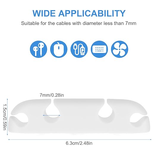 WLLHYF 3PCS Cable Clips, Cord Wire Organizer Cable Management Holders | Silicone, 4 Hole, Cable Harness, USB Charging Accessory, Cable Holder for Office and Home Desk