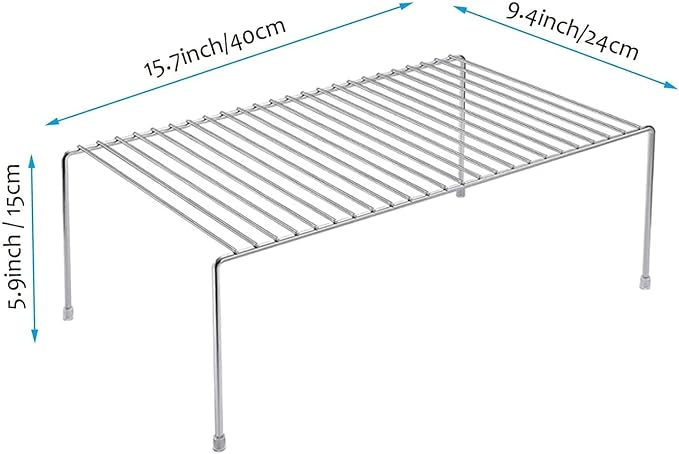 Kitchen Cabinet Shelf Organizer Set of 3, Large (15.7 x 9.4 inch) Metal Wire Pantry Storage Shelves, Dish Plate Racks for Cabinets, Freezer, Counter, Cupboard Organizers and Storage, Chrome