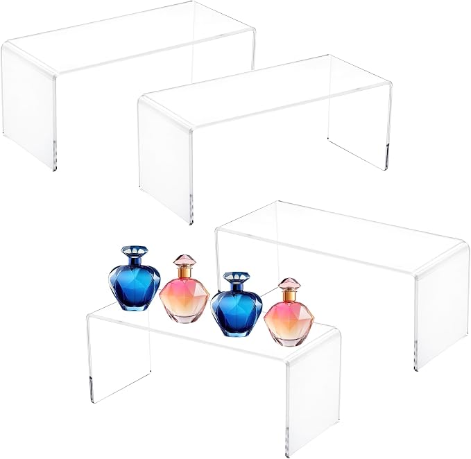 CLAY TONIC 4-Pack Large Acrylic Display Risers, 5MM Thick Stands, | For Kitchen Organization and Retail Display, Funko POP figures (10.25x 4x 4.25 Inch)