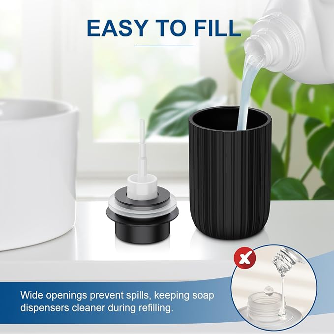 Ceramic Foaming Soap Dispenser, 12 oz Bathroom Foam Hand Soap Dispenser, Refillable Lotion Soap Dispenser with Removable Pump for Kitchen Hand Wash Dispenser, Modern Home Decor(2Pack-Black)
