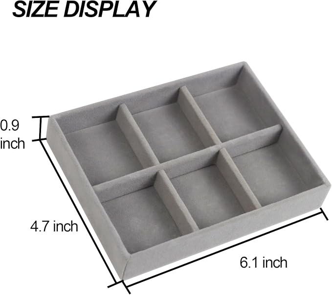Fordonral Velvet Jewelry Organizer Box, Jewelry Drawer Organizers Trays, Earring Ring Necklace Holder Display Case (Gray, Ring+6 Grid Trays)