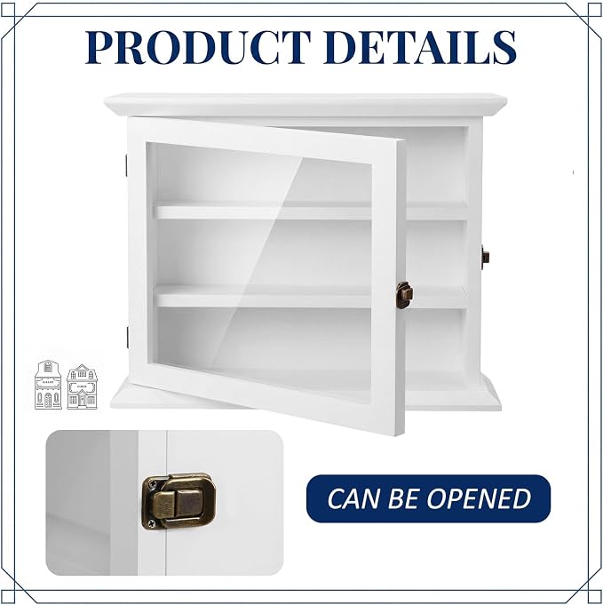 Chunful Vintage Spice Jar Wooden Rack White with Door Spice Shelf for 24 Jars, Village Style Wall Mounting Kitchen Storage Decorative Hanging Display Rack, Shelf Only(19.09 x 14.57 Inches)