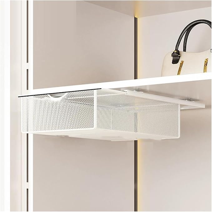 Closet Pull-Out Baskets,Clothing Pull Out Basket,Punch-free Metal Mesh Basket,for Home/Laundry/Bathroom/Mudroom/Pantry(White)