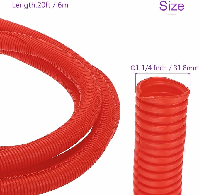 DMiotech 20ft Wire Loom Split Tubing 1 1/4 Inch(31.8mm) ID, Cord Protectors from Pet Flexible Conduit Cable Management for Office Home Garden, Red