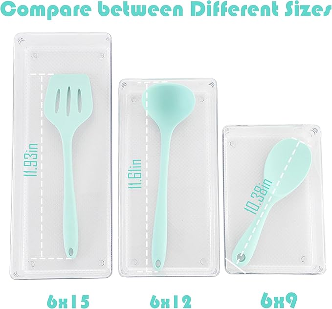 ihomecooker 3 Pack Large Clear Plastic Drawer Organizer Tray Cutlery Utensil Makeups Drawer Organizers 12" X 6"