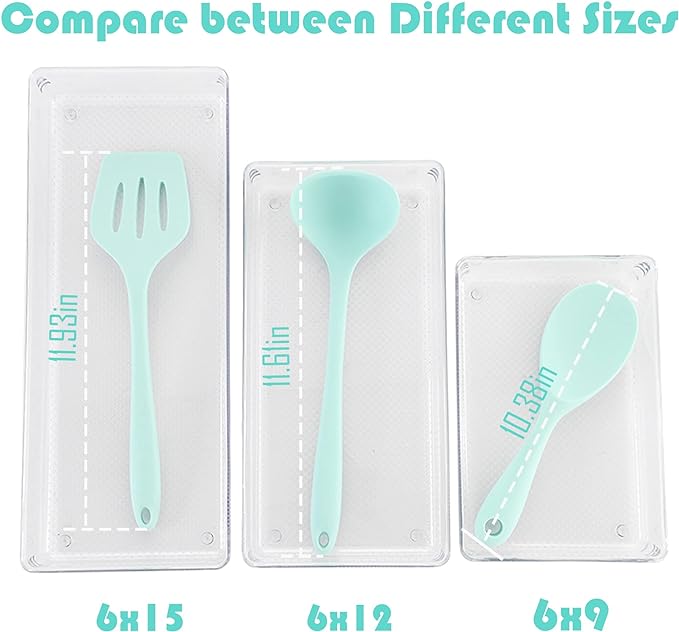 ihomecooker 3 Pack Large Clear Plastic Drawer Organizer Tray Cutlery Utensil Makeups Drawer Organizers 15" X 6"