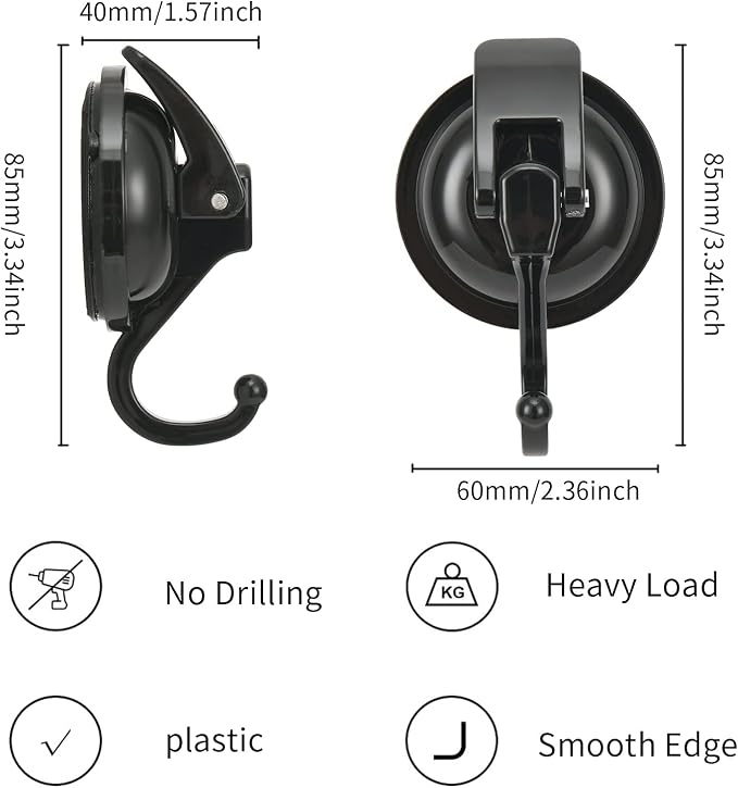 Wreath Hanger, Black-Plated Polished Super Suction for Glass Window, Kitchen, Bathroom and Restroom, 6 Pack, ABS Plastic