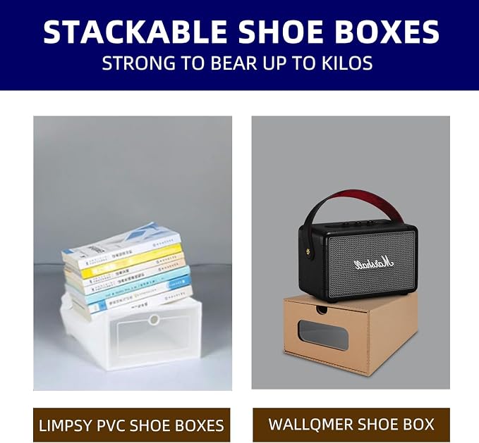 12 Pack Shoe Storage Bins, Waterproof Storage Boxes, Shoe Containers For Sneaker Display, Hat Organizer, Stack-able Cardboard Boxes, with Marking Labels, Transparent Window(13.2'' x 8.3'' x 5.1'')