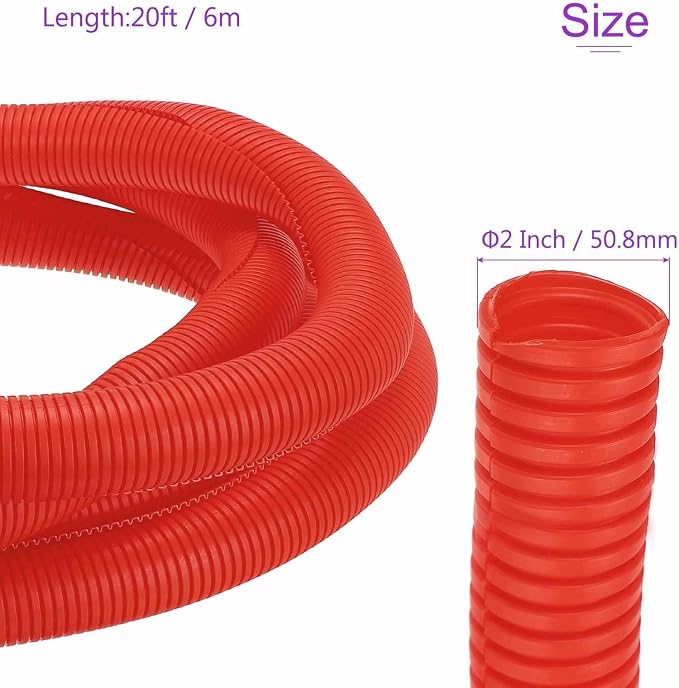 DMiotech 20ft Wire Loom Split Tubing 2 Inch(50.8mm) ID, Cord Protectors from Pet Flexible Conduit Cable Management for Office Home Garden, Red