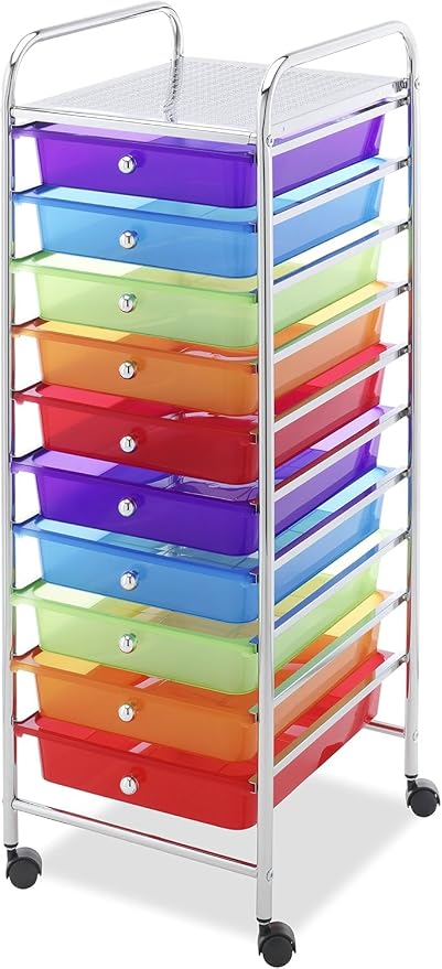 Whitmor 10 Drawer Rolling Craft Storage Cart, Plated Metal Frame for Crafting, Sewing, Crafts, Office, Home Storage,15.25“L x 13.50"W x 35.25"H, Chrome