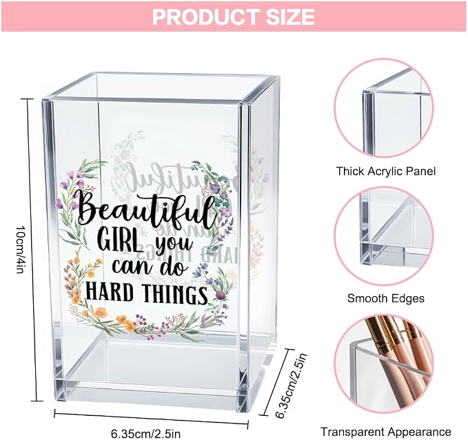 Beautiful Girl You Can Do Hard Things Acrylic Makeup Brush Organizer Holder, Encouraging Gift for Women Friend, Daughter Graduation Gifts, Cheer Up Gifts for Women Daughter Makeup Lover