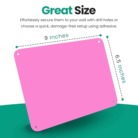 9 inches x 6.5 inches Stainless Steel Plate for Magnets, 3M Adhesive Back, Mounting Screws, Ideal for Magnetic Shelf, Spice Holders, Fridge Magnets. Mount Anywhere! (Pink, 2 Pack)