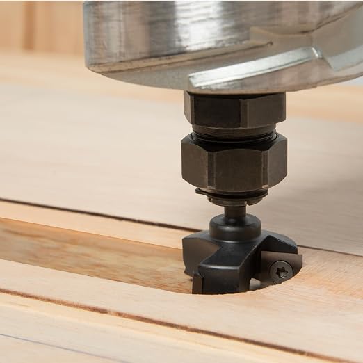 POWERTEC Slab Flattening Router Bit, 1/4" Shank, 1-3/8" Diameter, 1/2" Cutting Depth, 2+2 Flute Carbide Insert Woodworking Surfacing Bit for CNC Machine, Wood Milling & Live Edge Wood Planing (73054)