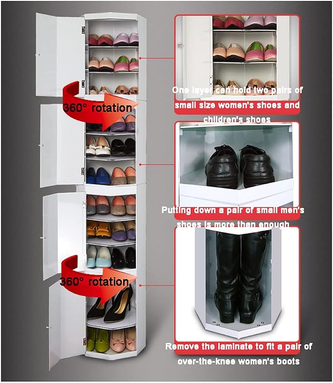Free Standing Creative Round Shoe Rack 360° Rotating Shoe Cabinet Narrow Shoes Shelf Organizer Metal Shoe Storage for Entryway Hallway Easy to Assemble, 9 Tier ()