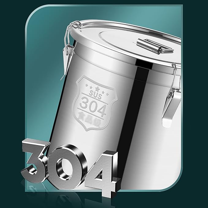 Stockpots 304 Stainless Steel Sealed Storage Bucket with Lid, Double Seal, Commercial Large-Capacity, Moisture-Proof,Leak-Proof (Size : 50cm50cm(98L)) ()