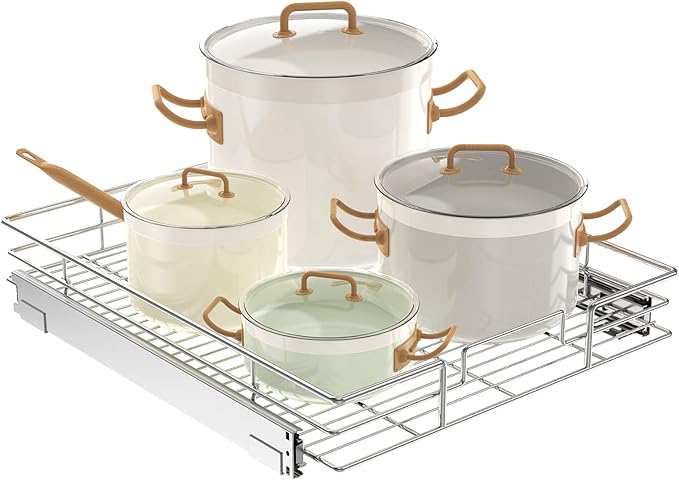LOVMOR Pull Out Cabinet Organizer 20"W x 21"D, Kitchen Cabinet Pull Out Shelves Slide Out Storage