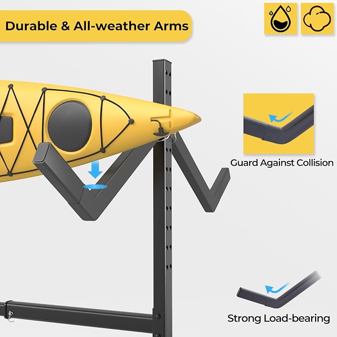 Freestanding Adjustable Kayak Storage Rack, 2 Sides Kayak Bracket, Durable Kayak Rack with Lockable Wheels for Indoor, Outdoor, Garage, Shed, Dock