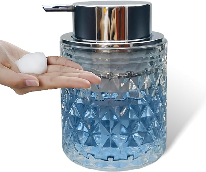 Glass Hand Foaming Soap Dispensers with Silver Pump Refillable Hand Soap Dispenser for Bathroom Kitchen (1Pack-D886)