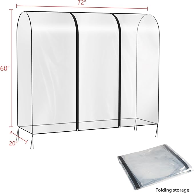 Zilink Clear Garment Rack Cover Transparent Clothes Rack Cover 72 in | Waterproof, Dustproof, Breathable, 2 Durable Zippers, Clear Clothing Rack Cover for Garment Rack (Rack Not Included)