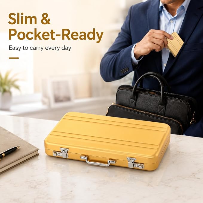 Ciieeo Business Card Holder, Mini Briefcase Metal Business Card Holder Aluminum Credit Card Case Mini Briefcase Organizer Portable Case for Men Women Professional Image Waterproof