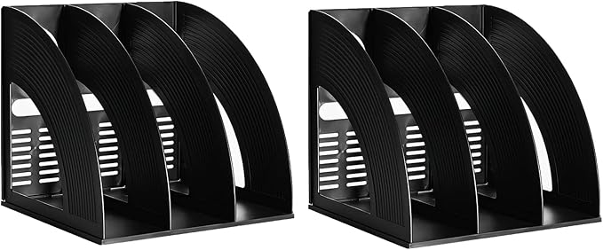 Marte Vanci 2 Pcs Magazine File Holder Book Desktop Organizer Plastic Storage Sturdy Vertical 3 Section Folder (Black)