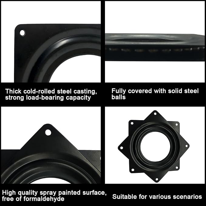 4" Lazy Susan Turntable, 300-lb Heavy Duty Steel Ball Bearing Rotating Tray Swivel Plate Cabinet Low Profile for Dining Table, Stool Chair, Pantry, Organizer (Black)