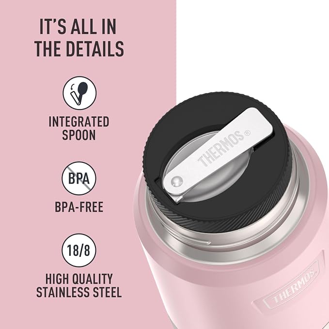 THERMOS, Stainless Steel Food Jar with Spoon, 16 Ounces, Sunset Pink