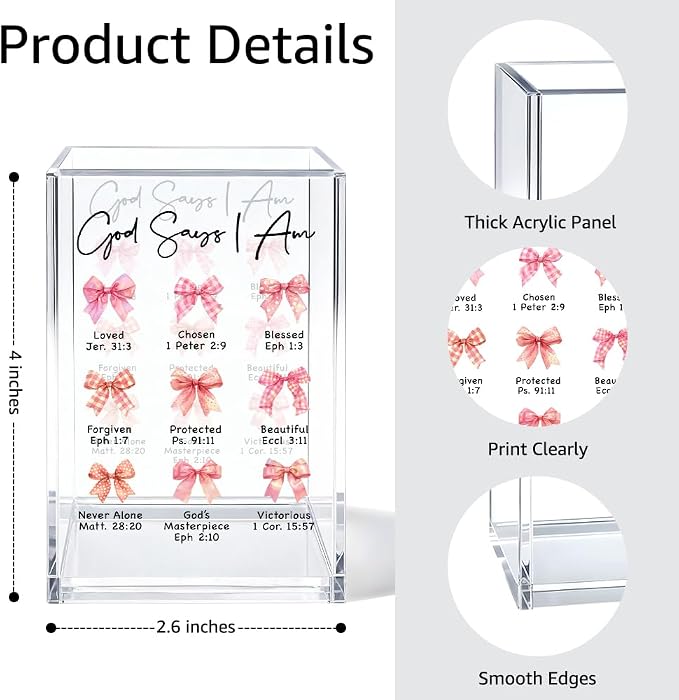 God Says Acrylic Cosmetic Organizer Pen Holder, Christian Acrylic Desk Holder Cup for Pen Pencil, Religious Gifts for Women Coworker Female Leader, Inspirational Office Gifts for Religious Lover