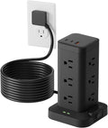 Power Strip Tower with Surge Protector 1800J, Fast Charging Tower PD20W USB-C Ports with 12 AC Outlets, Extension Cord for Home Office Dorm Room, 10ft, Black