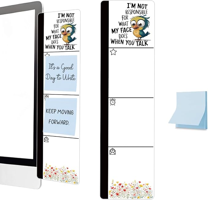 Monitor Memo Board Acrylic Sticky Note Holder Funny Cartoon Bird Office Desk Decor with 100 Self Stick Note Pads I'm Not Responsible Quote