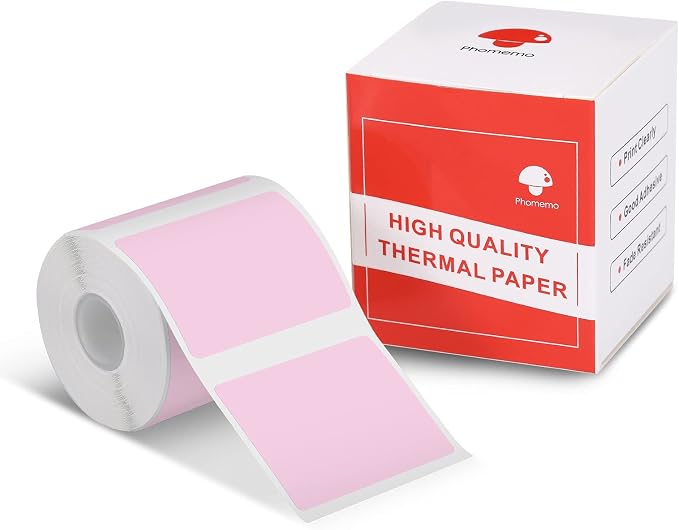 Phomemo Sticker Label M110/M221/M220/M120/M200/M150/M250/M260 Pink Label- 1.57"x1.18"(40x30mm) Thermal Paper for Small Business, Home, Office, 230 Labels/Roll