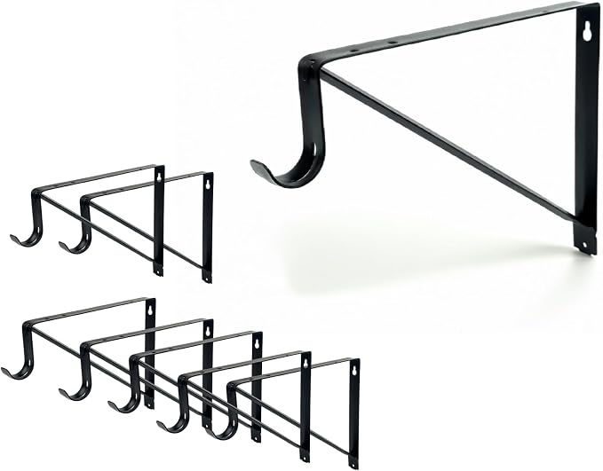 QCAA Heavy Duty Non-Adjustable Shelf Rod Bracket, 12.6" x 10.5", Powder Coated Black, Made in Taiwan, 8 Pack