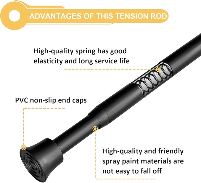KXLife Tension Curtain Rod Adjustable 17-28", Small Spring Rod, 2Pcs | Black, No Drilling, Expandable Spring Loaded, Suitable for Window, Kitchen, RV, Camper, Refrigerator