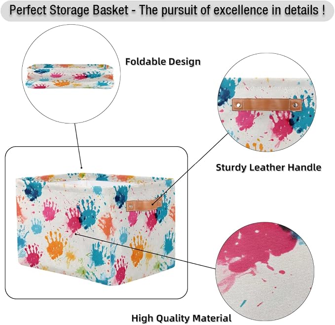 Cube Storage Bins for Shelves, Abstract Paint Splatter Collapsible Fabric Toys Storage Basket Box with Handles for Home Office Bedroom Closet