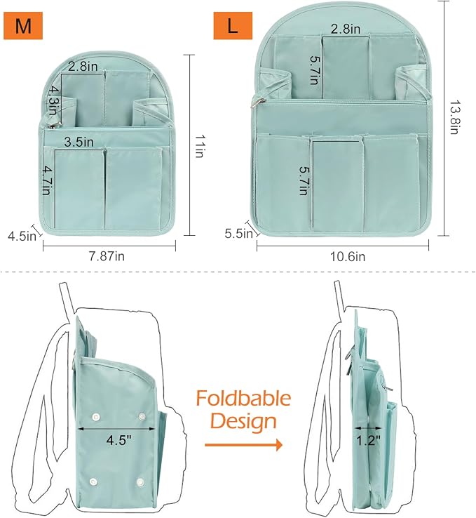Surblue Backpack Organizer Insert Liner Hanging Travel Rucksack Purse and Handbag Insert Pocket, High-capacity Divider Foldable Nylon Shoulder Bag Organizer for Men and Women, (Skyblue, M)