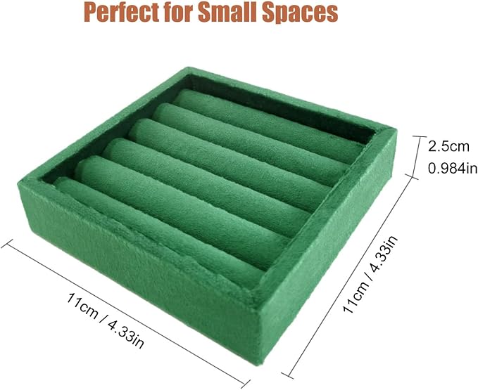 SCIKHETF Velvet Ring Earrings Studs organizer Tray Small Ring Insert Display Tray 5 Slots Stackable (Green)