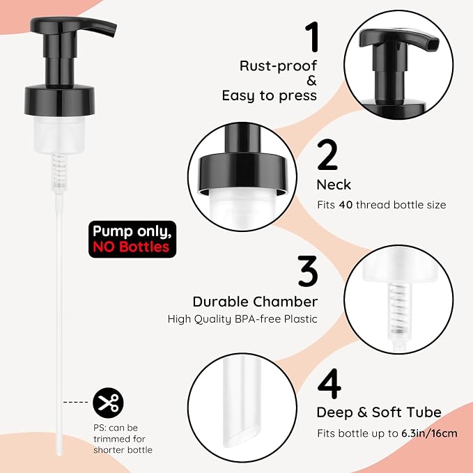 Segbeauty 3pcs Black Foaming Hand Soap Dispenser Bottle Pump Head, Foam Kitchen Soap Dispenser Pump Replacement for Bathroom Shampoo Foamer Bottle, 40 Thread Size Hand Dish Foaming Bottles Pumps