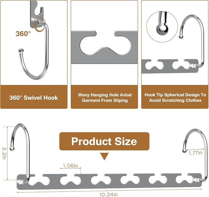 Space Saving Hangers for Clothes 8 Pack, Sturdy Metal Hangers Wardrobe Organizer, Magic Cascading Hanger, Closet Space Saver Closet Organizers and Storage